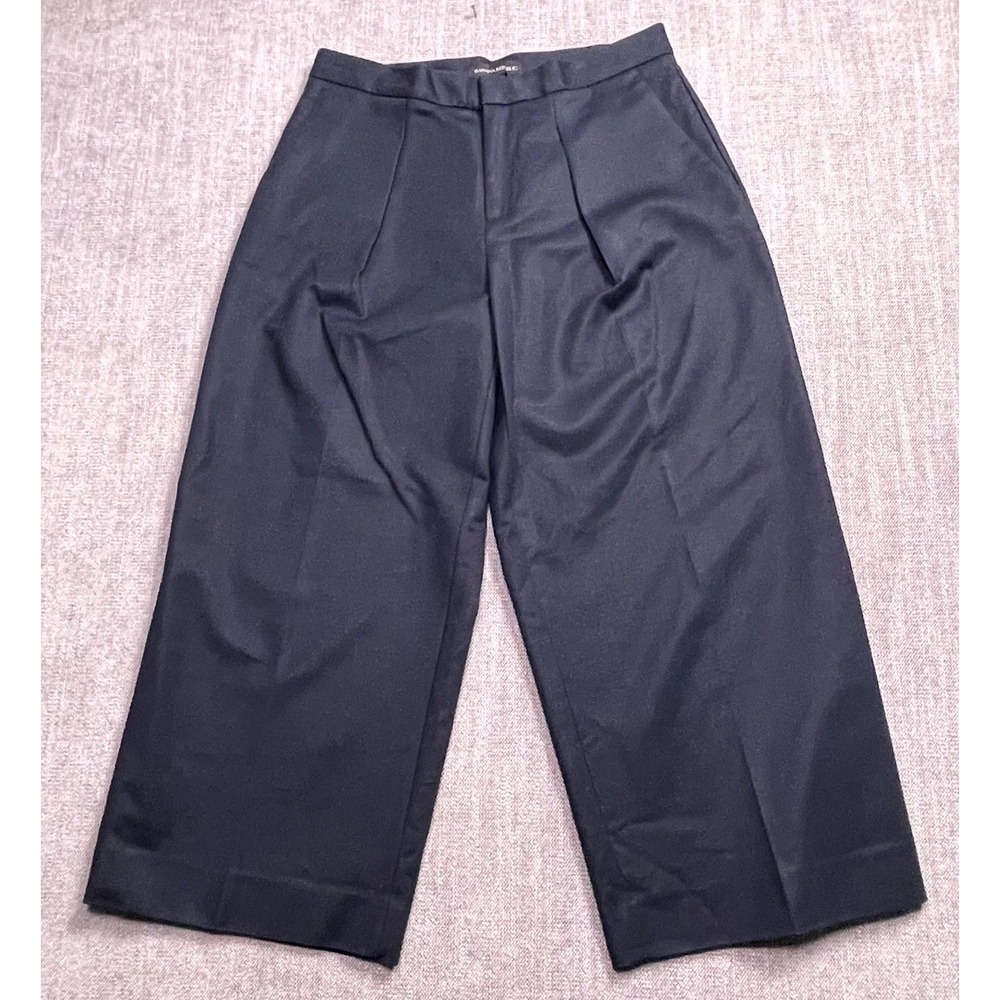 Banana Republic Cropped Pleated Chino Pants Women Petite 4 Black Wide Leg Casual